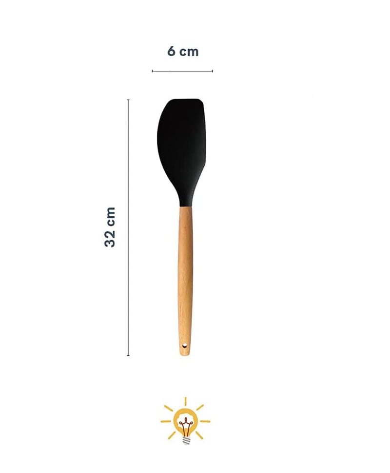 FS COOL 446F Heat Resistance Kitchen Cooking Silicone Spatula Set Turner for Nonstick Cookware with Natural Wooden Handle Kitchen Gift Kitchen Tool for Integrated Kitchens Pack of 2 Black - Image 2