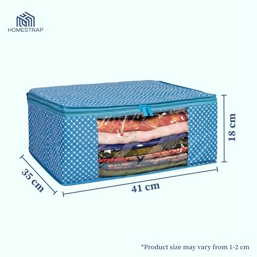Homestrap set of 2 Cotton Quilted 3 Layered Foldable Saree Covers/Clothes Storage Bag/Wardrobe Organizer With Transparent Window And Zip For Lehenga, Suit, Dress,& Accessories (Blue) - Image 2