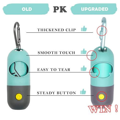 YUCHIYA Dog Poop Waste Bags Holder with LED Flashlight|Cute Doggie Poo Bags Dispenser for Pet Leash|Trash Waste Bags Carrier with Potty Bags Clip Fastener LR44 Button Cells Included(2 Pack) (Crystal Blue) - Image 4