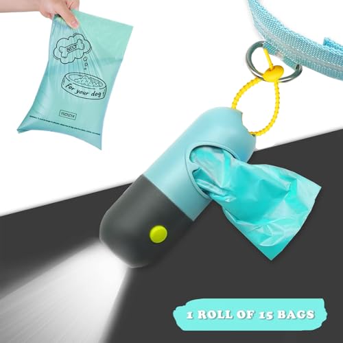YUCHIYA Dog Poop Waste Bags Holder with LED Flashlight|Cute Doggie Poo Bags Dispenser for Pet Leash|Trash Waste Bags Carrier with Potty Bags Clip Fastener LR44 Button Cells Included(2 Pack) (Crystal Blue) - Image 3