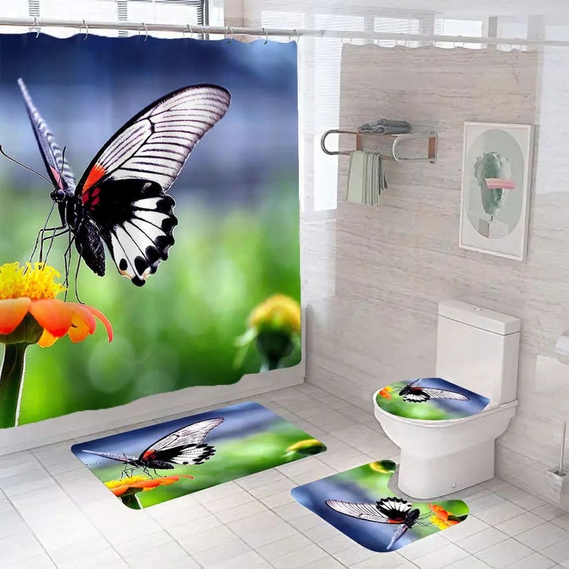 Y&D 4 Piece Printing Girl Fashion Red Beauty Luxury Designer Game Set Shower Curtain Rugs Complete Bathroom Set - Image 1