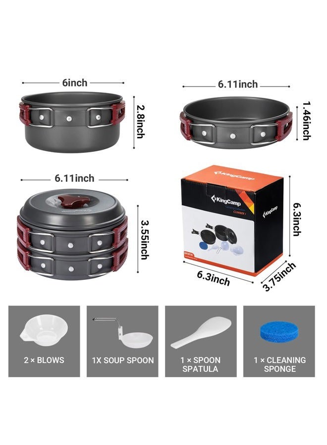 KingCamp 7/9/18Pcs Camping Cookware Mess Kit Camping Cooking Set Non-Stick Hard-Anodized Aluminum Camping Gear Camping Pots and Pans Set with Tableware for Outdoor Backpacking Hiking Picnic Backyard - Image 3