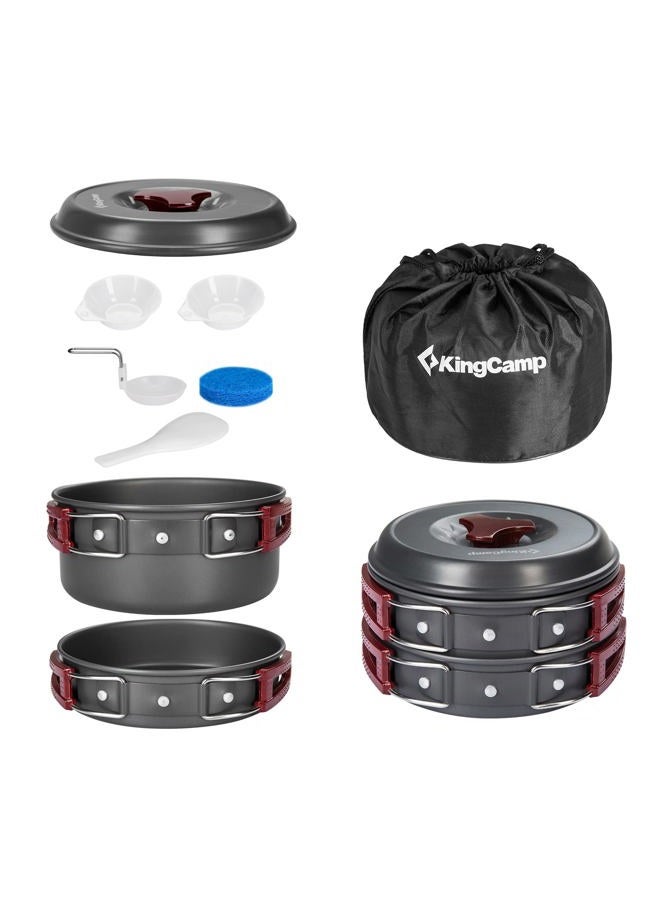KingCamp 7/9/18Pcs Camping Cookware Mess Kit Camping Cooking Set Non-Stick Hard-Anodized Aluminum Camping Gear Camping Pots and Pans Set with Tableware for Outdoor Backpacking Hiking Picnic Backyard - Image 1