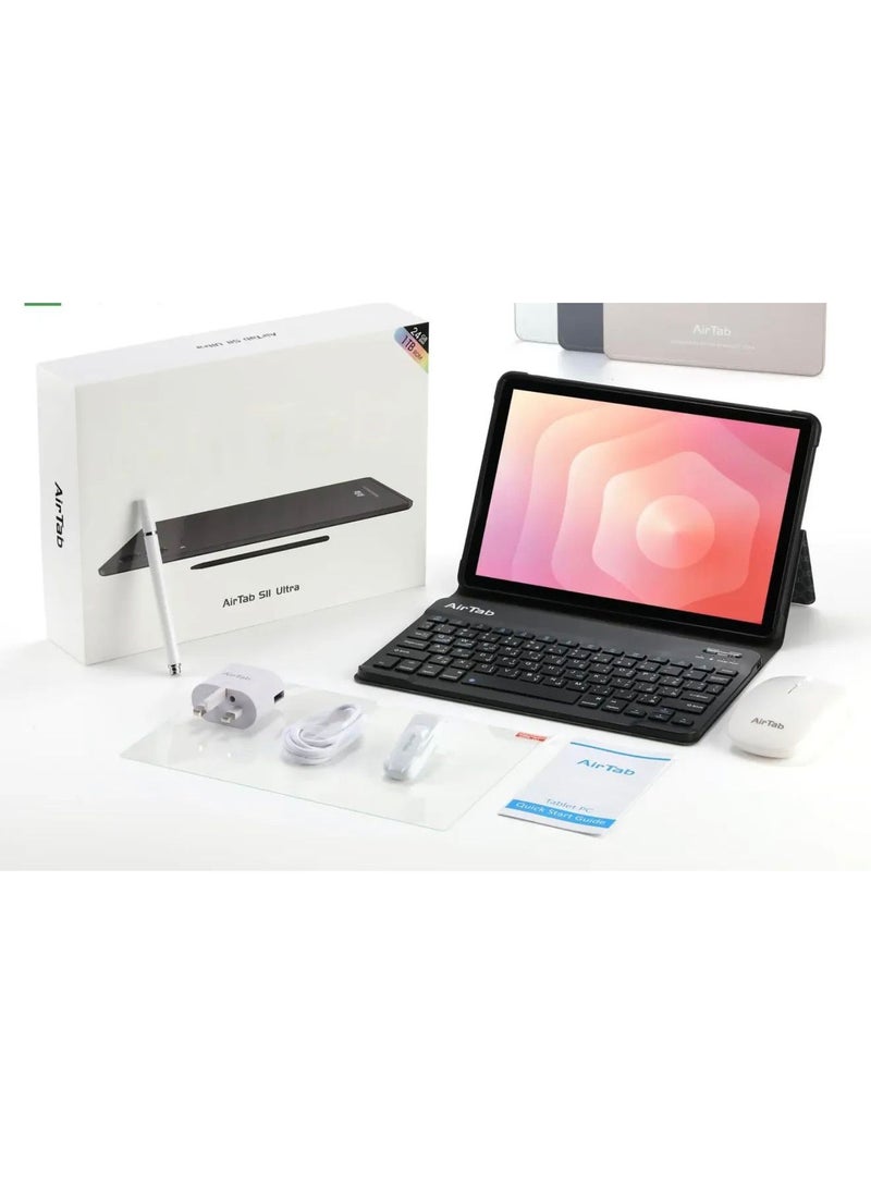 AirTab S11 Ultra 5G Wi-Fi Android Tablet with 10.1 Inch Display 10000mAh Battery with Arabic Keyboard Gold