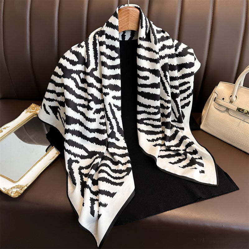 Rose Scarf Women's Twill Large Square Scarf All-match Decorative Shawl Autumn and Winter Scarf Color Matching Fashion Scarf Sunscreen  - Image 5