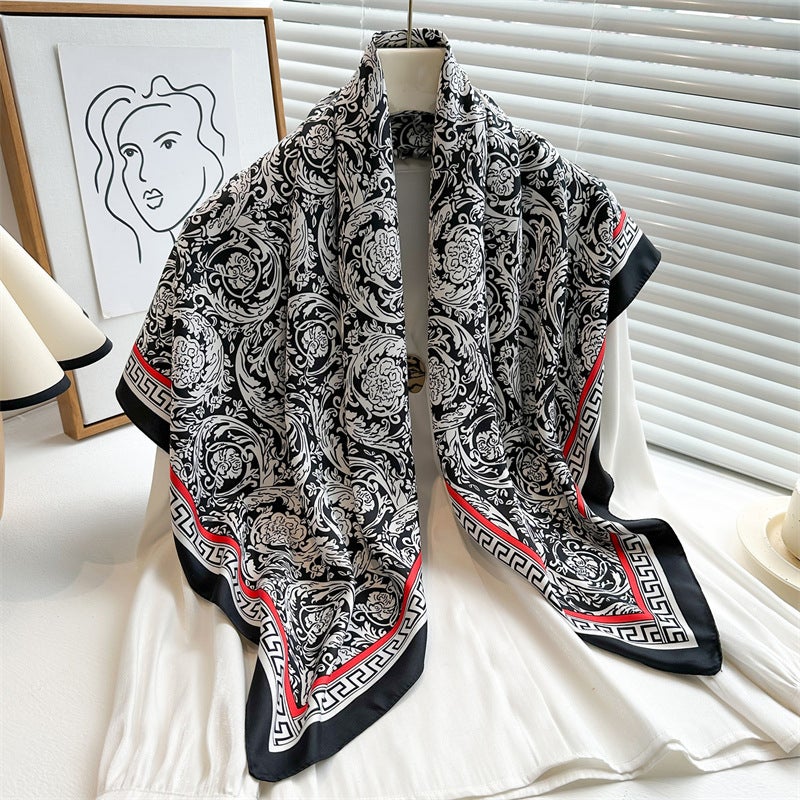 Rose Scarf Women's Twill Large Square Scarf All-match Decorative Shawl Autumn and Winter Scarf Color Matching Fashion Scarf Sunscreen  - Image 4