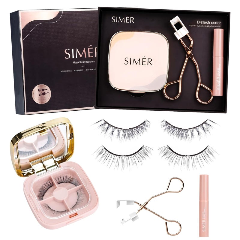 SIMER Magnetic Eyelashes without Eyeliner, Dual Magnetic Eyelashes with Applicator, 4D Reusable Magnetic Lashes NO Eyeliner or Glue Needed, Soft Magnets Natural Look Easy to Wear 