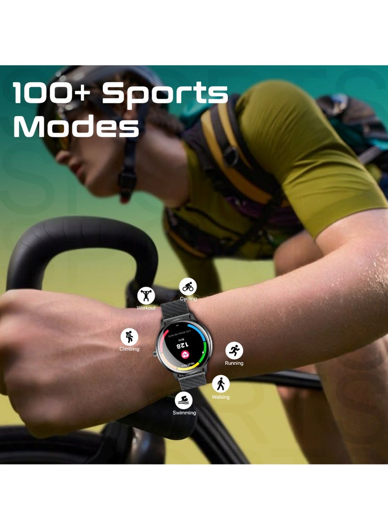 PROMATE Smartwatch with Round 1.32"AMOLED Display, 3D Spherical Curved Glass, 100+Sports Modes, Heart Rate Sensor, Blood Pressure, Oxygen Monitor, Bluetooth Calling, IP68 Water Resistance, black - Image 3