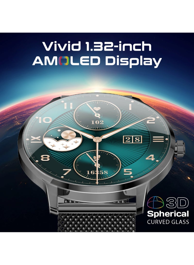 PROMATE Smartwatch with Round 1.32"AMOLED Display, 3D Spherical Curved Glass, 100+Sports Modes, Heart Rate Sensor, Blood Pressure, Oxygen Monitor, Bluetooth Calling, IP68 Water Resistance, black - Image 5