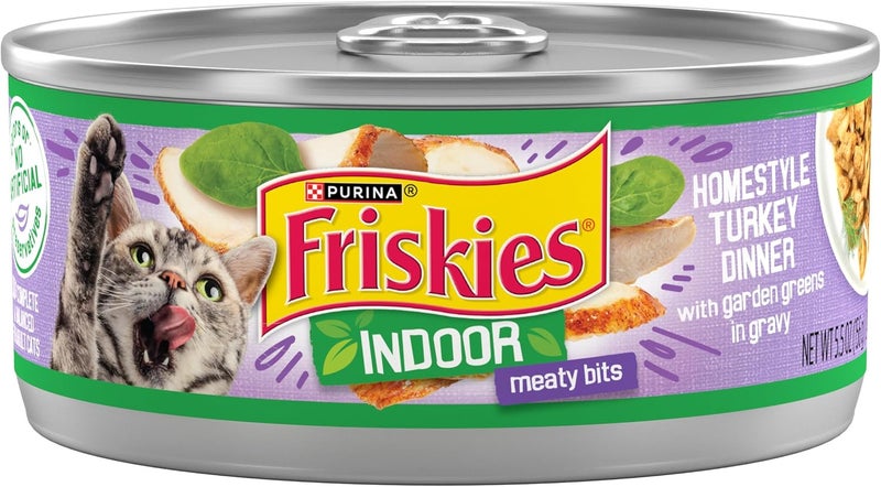 Friskies Purina Indoor Homestyle Turkey Dinner Wet Cat Food with Garden Greens in Gravy - Image 1