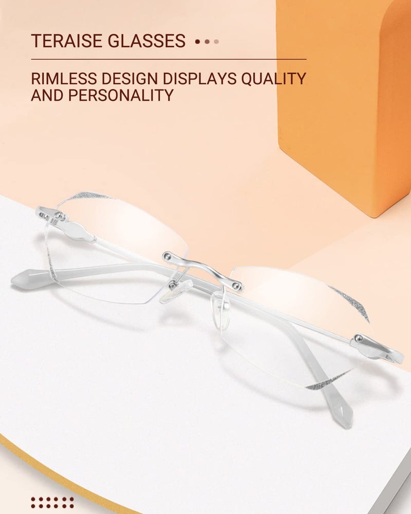TERAISE Frameless Reading Glasses For Women With Blue Light Blocking,Fashion Diamond Cutting Rimless Eyeglasses - Image 2