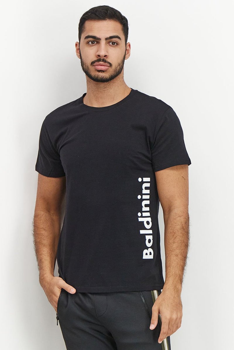 Baldinini Men Crew Neck Long Sleeve Brand Logo T-shirt, Black - Image 1