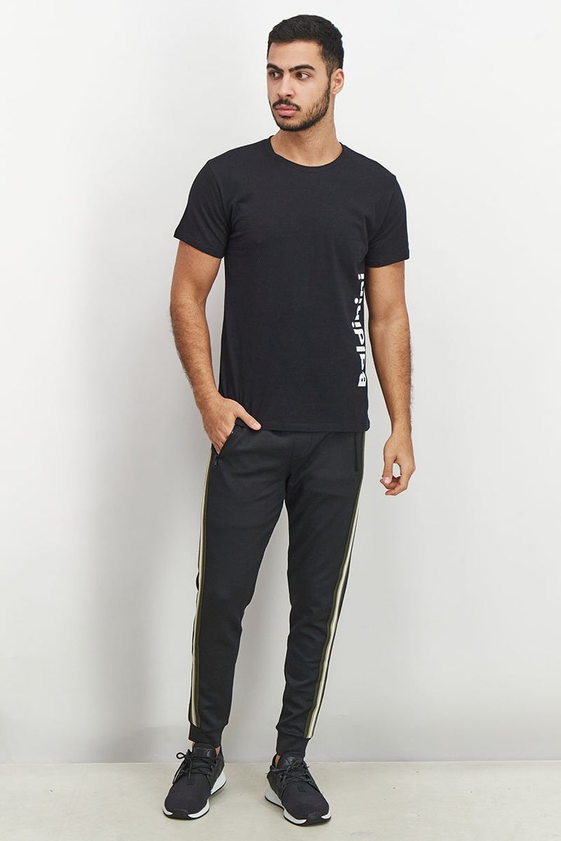 Baldinini Men Crew Neck Long Sleeve Brand Logo T-shirt, Black - Image 2