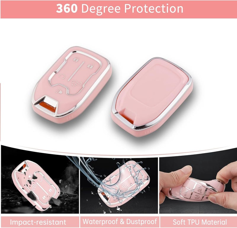 PANGPAI Pink Key Fob Cover for Chevy GMC, Soft TPU Key Case Protection with Bling Keychain Fit for Silverado GMC Sierra 1500 2500HD 3500HD Terrain Acadia 5 Buttons - Image 3