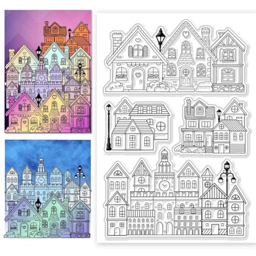 CHGCRAFT City Street Landscape Clear Stamps House Transparent Stamps Building Pattern Silicone Clear Stamp Seals for DIY Scrapbooking Photo Album Decoration 43x63inch - Image 1