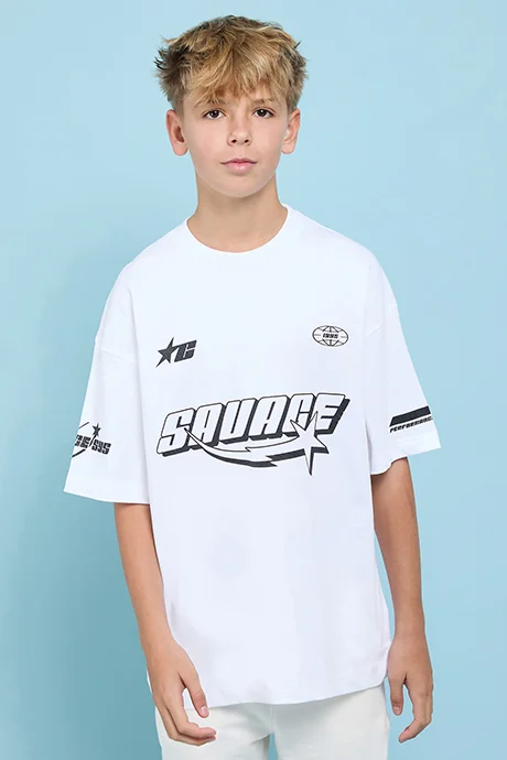 R&B Printed Oversized T-Shirt with Crew Neck and Short Sleeves