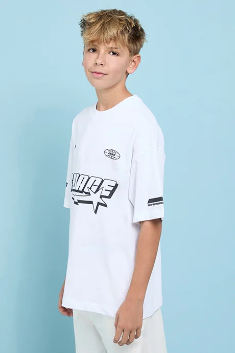 R&B Printed Oversized T-Shirt with Crew Neck and Short Sleeves