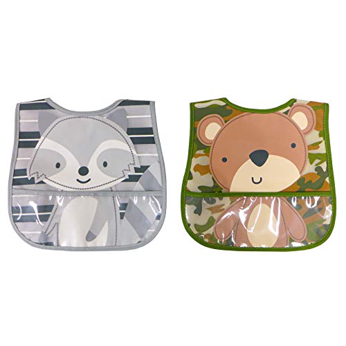 Neat Solutions 2 Pack Water Resistant Toddler Bib Set - Bear & Raccoon, Multi - Image 1
