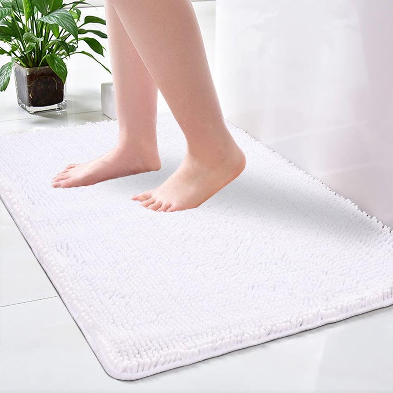 Noahas Bath Rugs 24 x 36 Bathroom Rug Soft Luxury Chenille Bathroom Mats NonSlip and Absorbent Throw Rugs for Bath Tub Plush Microfiber Shower Rug Machine Washable Floor Carpet White