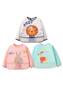 KASTWAVE 3 Pcs Long Sleeve Baby Bibs, Unisex Waterproof Feeding Bibs Smock Apron Set for 6-24 Months Infant Child Toddler  - Image 1