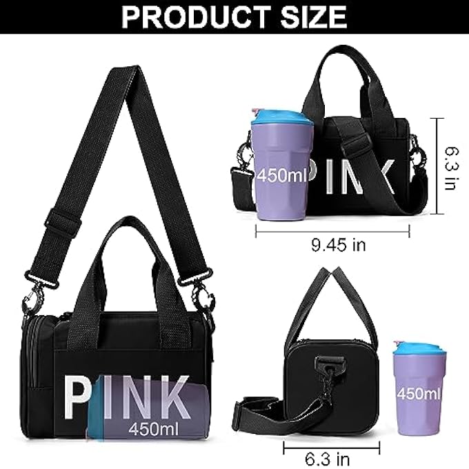 PINK Mini Small Crossbody Bag Gym Bag for Women Men Cute Small Duffle Bag Aesthetic Sports Handbag Waterproof Gym Tote Bag Portable Fitness Shoulder Bag for Sports Travel Black1 - Image 4