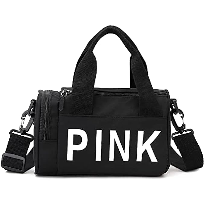 PINK Mini Small Crossbody Bag Gym Bag for Women Men Cute Small Duffle Bag Aesthetic Sports Handbag Waterproof Gym Tote Bag Portable Fitness Shoulder Bag for Sports Travel Black1 - Image 1
