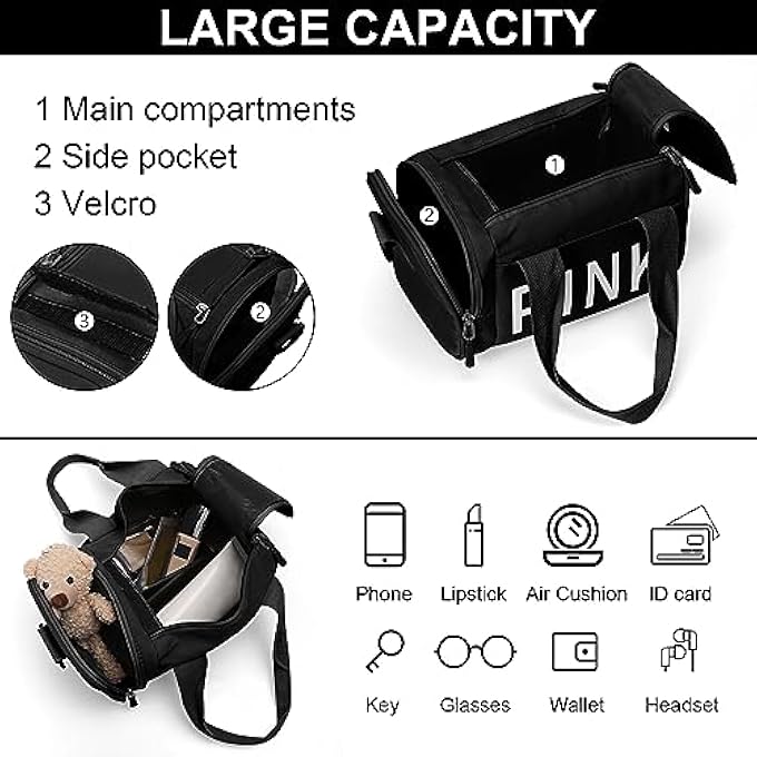 PINK Mini Small Crossbody Bag Gym Bag for Women Men Cute Small Duffle Bag Aesthetic Sports Handbag Waterproof Gym Tote Bag Portable Fitness Shoulder Bag for Sports Travel Black1 - Image 3