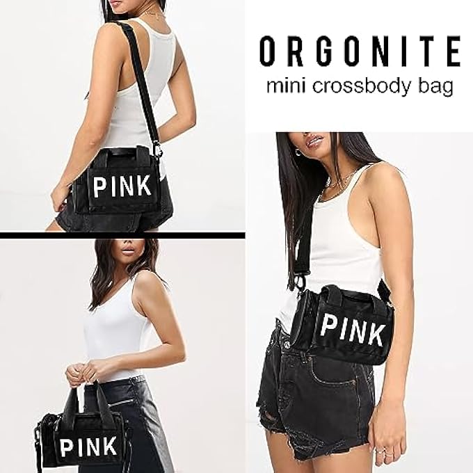 PINK Mini Small Crossbody Bag Gym Bag for Women Men Cute Small Duffle Bag Aesthetic Sports Handbag Waterproof Gym Tote Bag Portable Fitness Shoulder Bag for Sports Travel Black1 - Image 5
