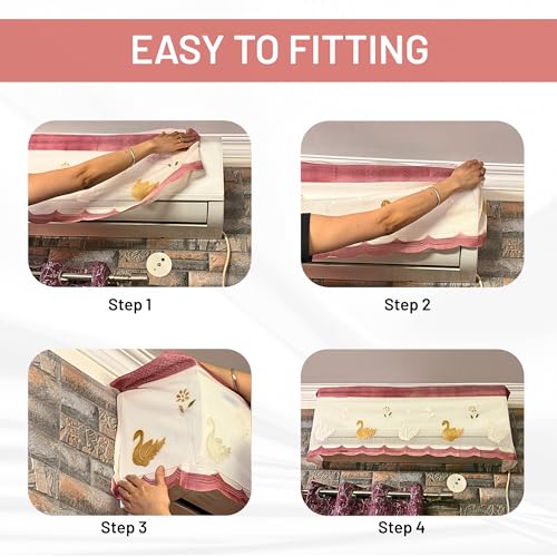 Da Anushi Cotton Net Split AC Cover Indoor Unit for 1.5 Ton Capacity AC, Premium Work Indoor AC Dust Protection Cover Designer Summer Ac Cover for 1.5 Ton Ac (38 X 15.35 X 7.8 inch, Peach) - Image 2