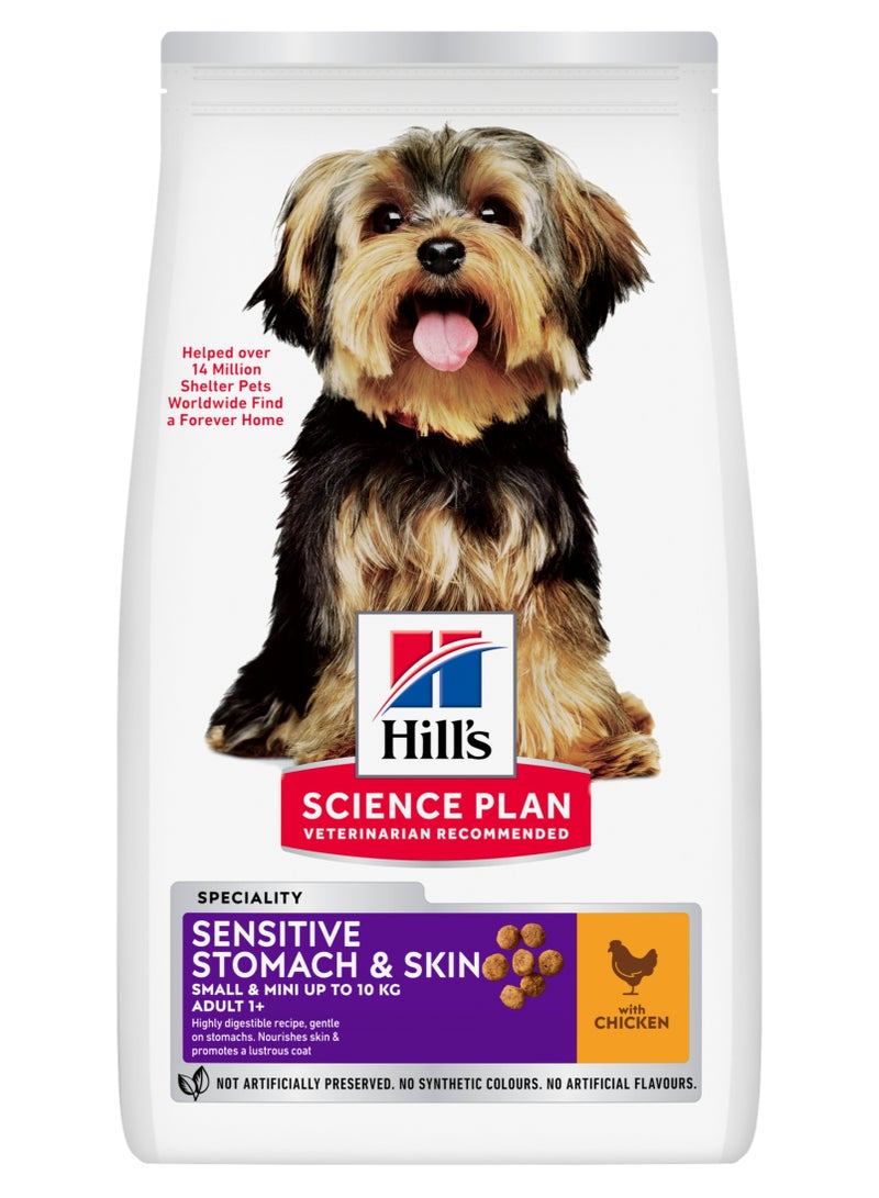 Hills Hill’s Science Plan Sensitive Stomach & Skin Small & Mini Adult Dog Food 1.5kg – Chicken Formula for Digestive Health & Healthy Skin - Image 1