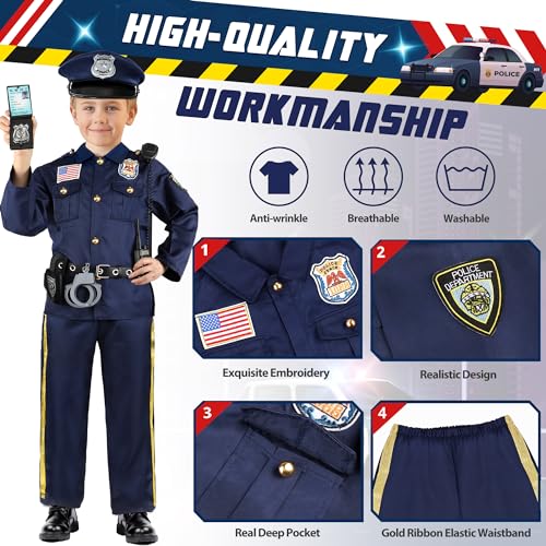 Joycover Police Officer Costume for Kids, Cop Costume Outfit Set with Toy Accessories, Halloween Costumes for Boys - Image 3