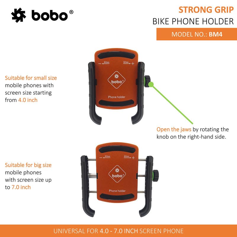 BOBO BM4 Jaw-Grip Waterproof Bike/Motorcycle/Scooter Mobile Phone Holder Mount, Ideal for Maps and GPS Navigation (Orange) - Image 3
