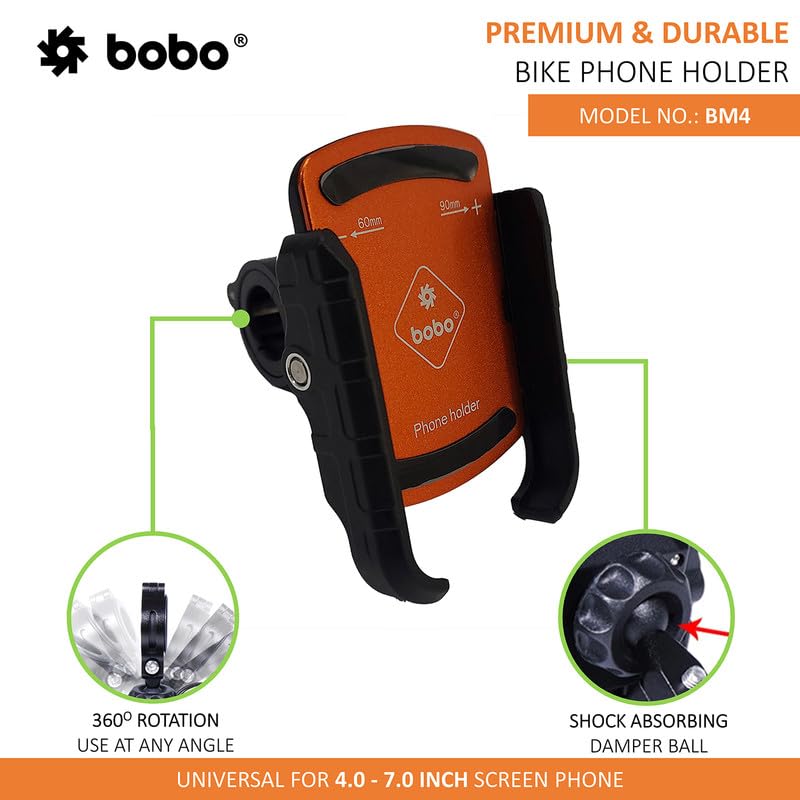BOBO BM4 Jaw-Grip Waterproof Bike/Motorcycle/Scooter Mobile Phone Holder Mount, Ideal for Maps and GPS Navigation (Orange) - Image 2