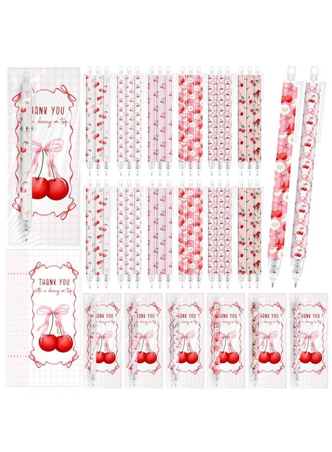 Engrowtic 30 Set Coquette Pink Bow Party Favors Sweet Cherry Ballpoint Pens with Thank You Cards Coquete Pink Ribbon Bows Retractable Pens for Baby Shower Birthday Office School Teacher Supplies - Image 1