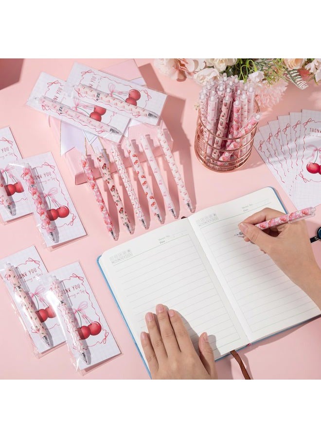 Engrowtic 30 Set Coquette Pink Bow Party Favors Sweet Cherry Ballpoint Pens with Thank You Cards Coquete Pink Ribbon Bows Retractable Pens for Baby Shower Birthday Office School Teacher Supplies - Image 4