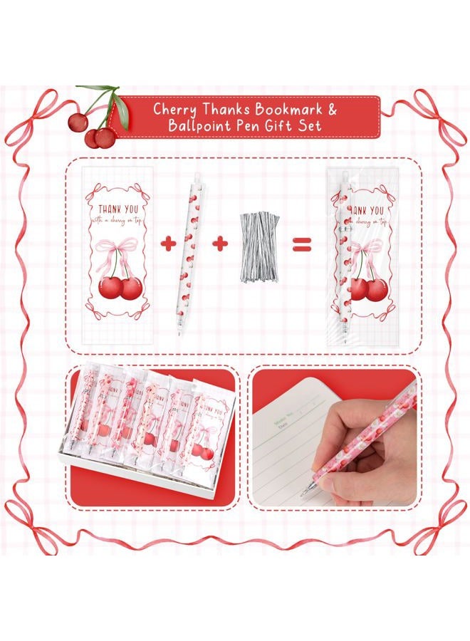 Engrowtic 30 Set Coquette Pink Bow Party Favors Sweet Cherry Ballpoint Pens with Thank You Cards Coquete Pink Ribbon Bows Retractable Pens for Baby Shower Birthday Office School Teacher Supplies - Image 3