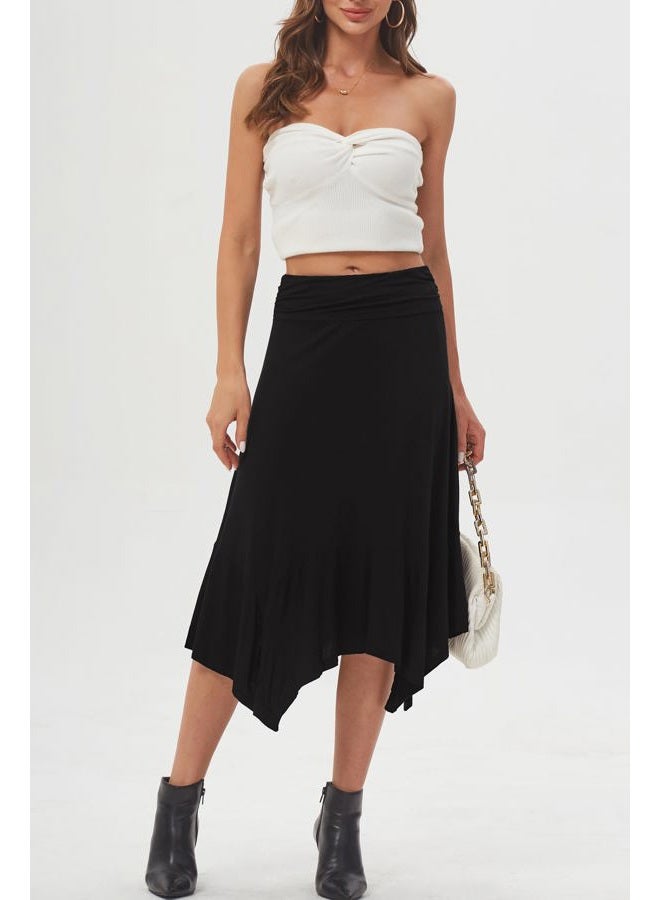 DJT Women's Flowy Handkerchief Hemline Midi Skirt Small Black - Image 3