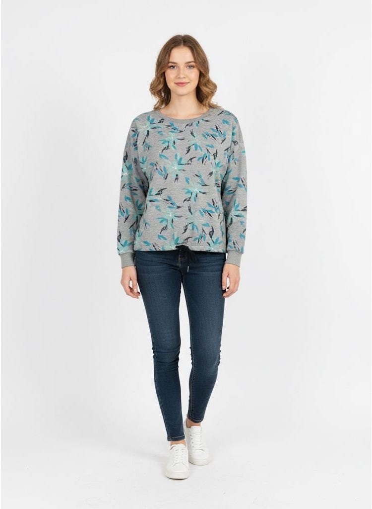 Bench Women’s Grey Printed Casual Sweatshirt – Soft Knit Long Sleeve Top - Image 1