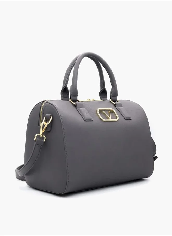 V Italia Solid Tote Bag with Detachable Strap and Zip Closure