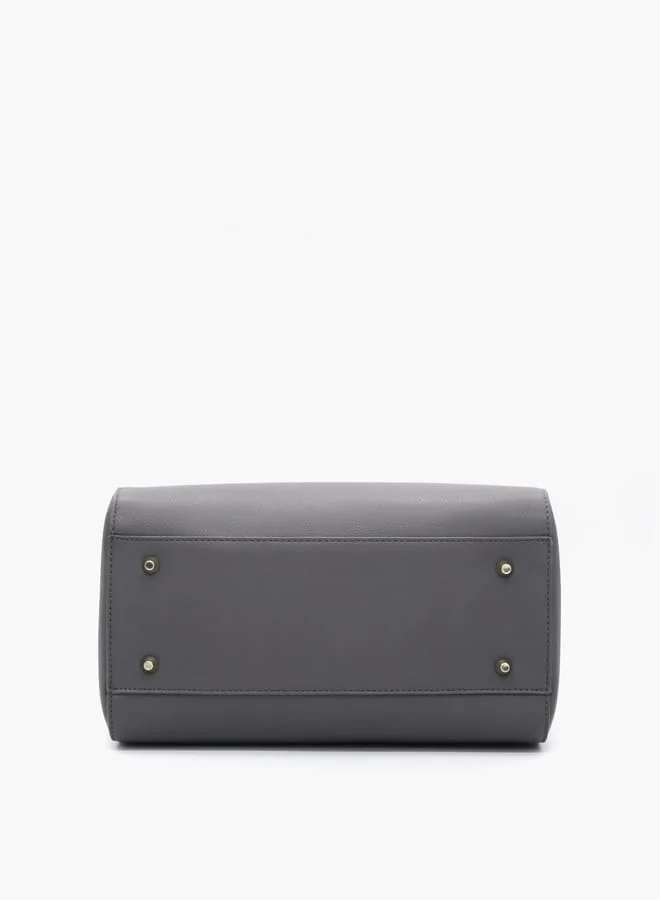 V Italia Solid Tote Bag with Detachable Strap and Zip Closure