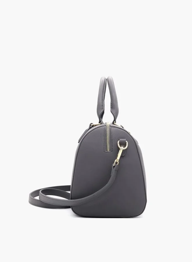 V Italia Solid Tote Bag with Detachable Strap and Zip Closure