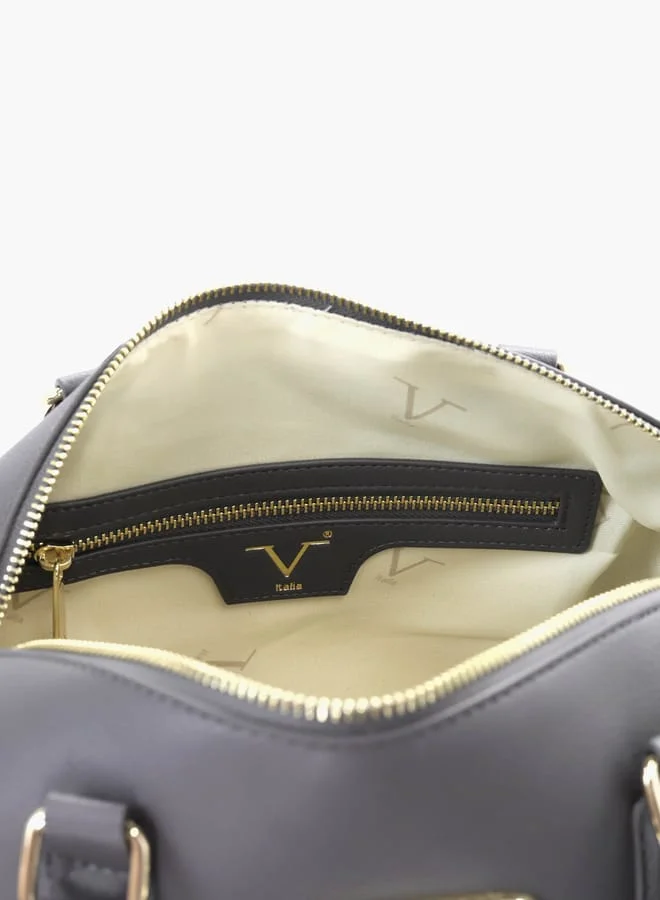 V Italia Solid Tote Bag with Detachable Strap and Zip Closure