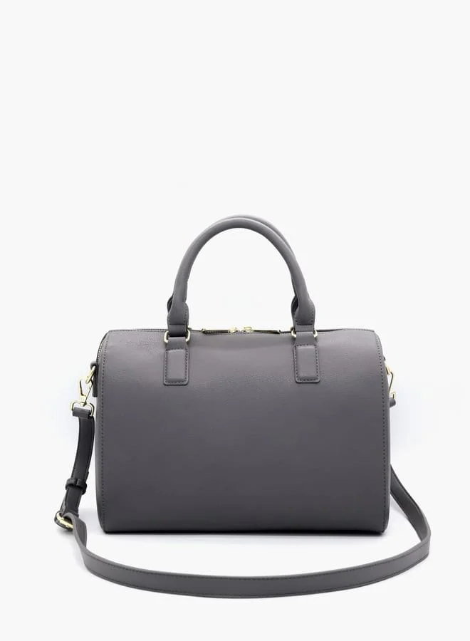 V Italia Solid Tote Bag with Detachable Strap and Zip Closure