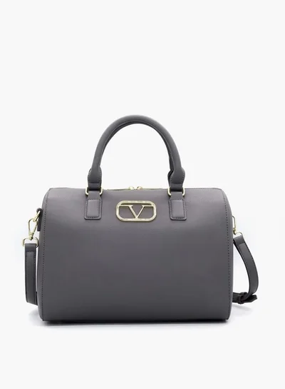 V Italia Solid Tote Bag with Detachable Strap and Zip Closure