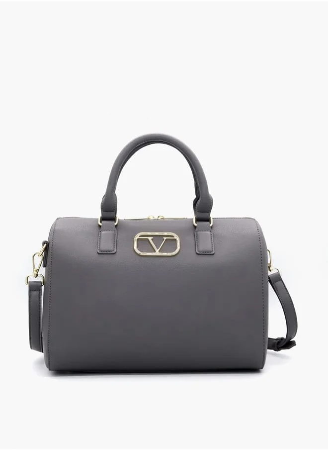 V Italia Solid Tote Bag with Detachable Strap and Zip Closure