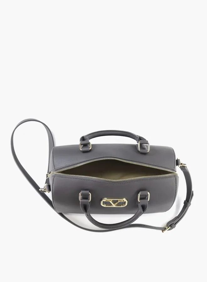 V Italia Solid Tote Bag with Detachable Strap and Zip Closure