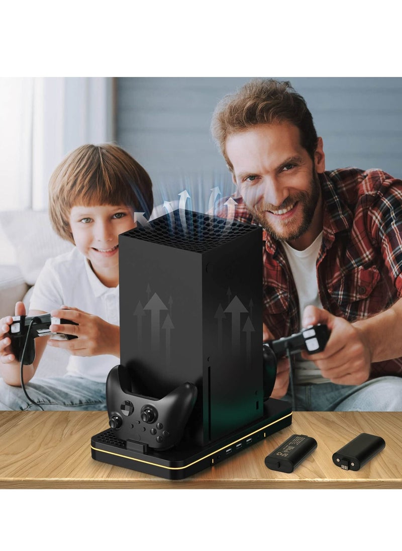 SYOSI - Cooling Stand Compatible with Xbox Series S, Dual Purpose Cooling Fan with 2 X 1100 mAh Handle Rechargeable Battery Station & 3 USB Ports, Dual Controller Cooler System Dock for Xbox Series X/S - Image 1