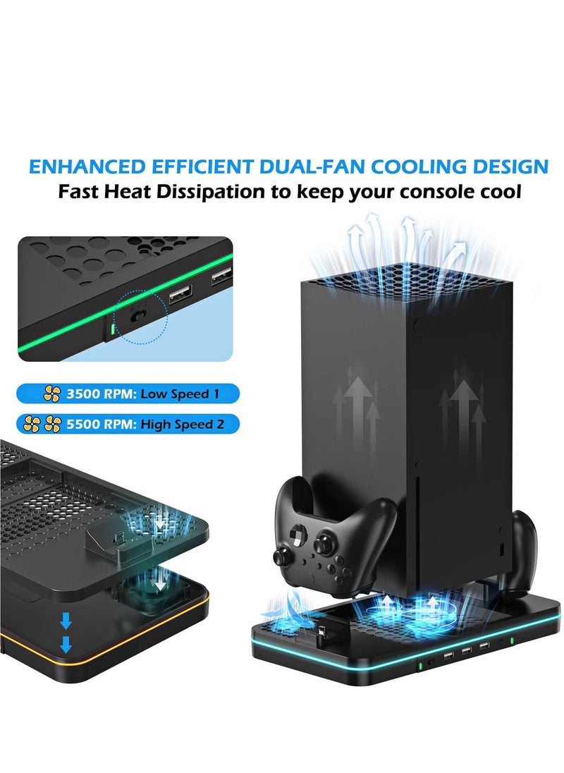 SYOSI - Cooling Stand Compatible with Xbox Series S, Dual Purpose Cooling Fan with 2 X 1100 mAh Handle Rechargeable Battery Station & 3 USB Ports, Dual Controller Cooler System Dock for Xbox Series X/S - Image 1