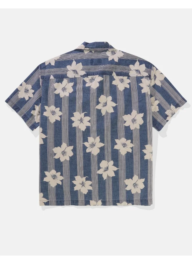 American Eagle Printed Button-Up Poolside Shirt
