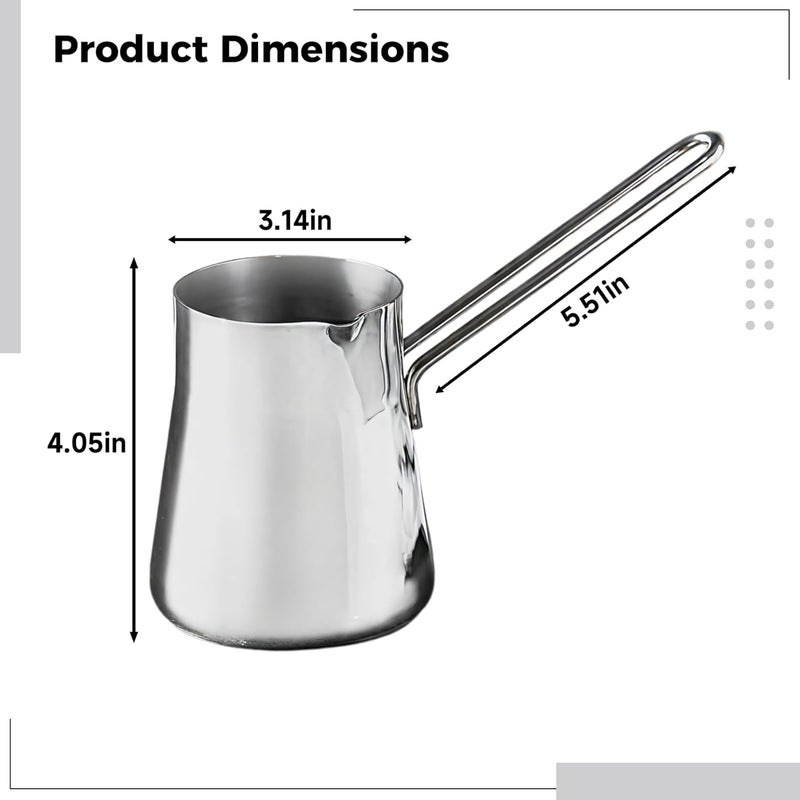 15 Oz Turkish Coffee Pot, 450 Ml Stainless Steel, Long Handle for Easy Pouring, Suitable for Gas & Electric Stoves, Greek & Arabic Coffee Maker, Milk Warmer - Image 4